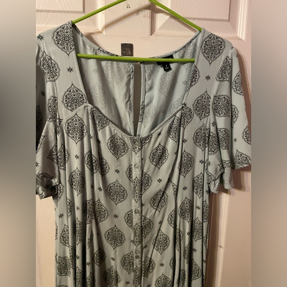 1
Torrid Medallion Print Button Front Skater Dress Mint Green Blue 2X - Picture 5 of 5